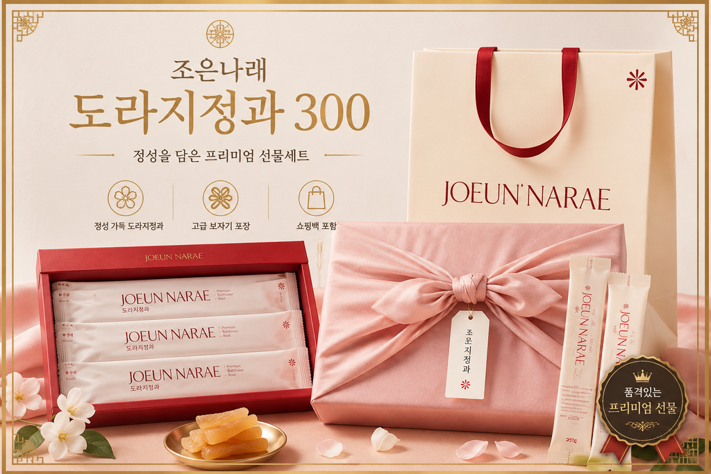 조은나래 도라지정과 300 선물세트 1박스 300g, 보자기 포장·쇼핑백까지 갖춘 정성 선물 제품 이미지