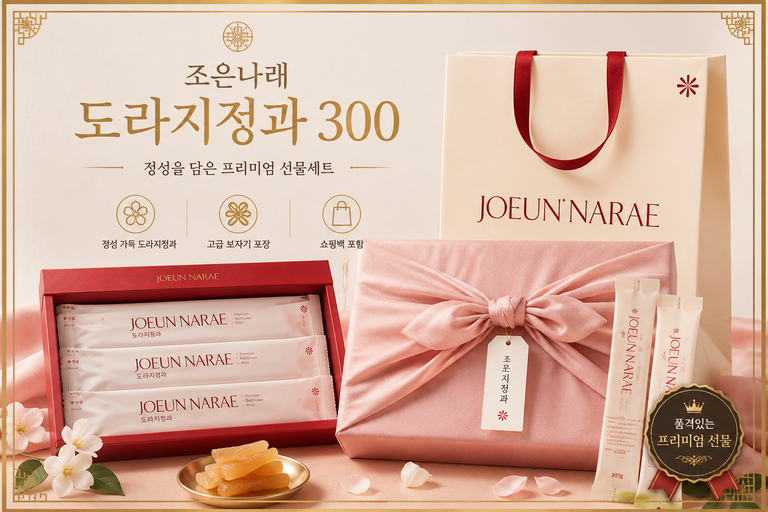 조은나래 도라지정과 300 선물세트 1박스 300g, 보자기 포장·쇼핑백까지 갖춘 정성 선물
