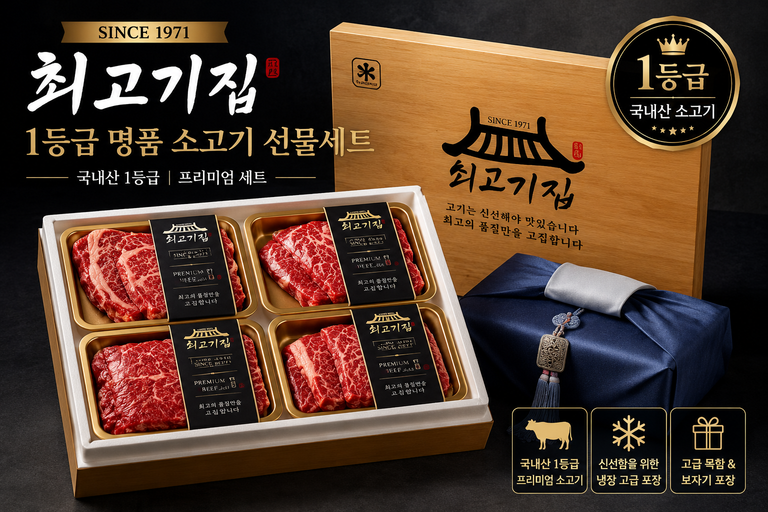 최고기집 국내산 1등급 명품 소고기 선물세트, 고급 목함·보자기 포장 프리미엄 선물