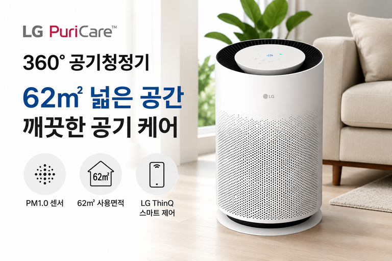 LG 퓨리케어 360˚ 공기청정기 AS186HWWA 62㎡ 넓은 공간을 위한 스마트 공기청정기