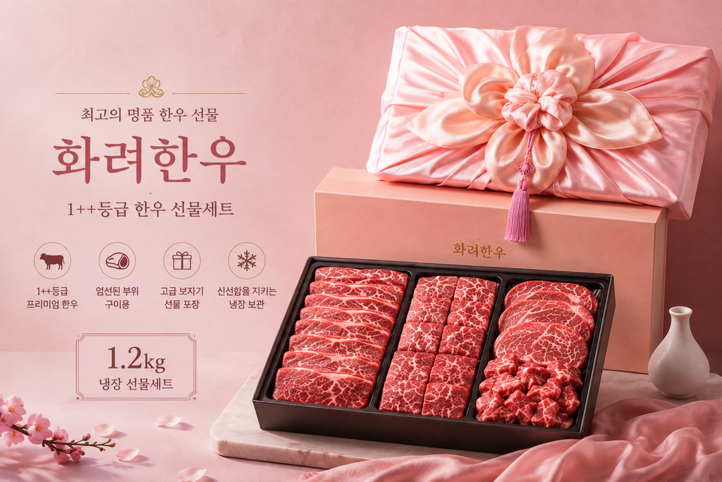 화려한우 ++1등급 마장동 투뿔 한우 선물세트 1.2kg 소고기 구이용 제품 이미지
