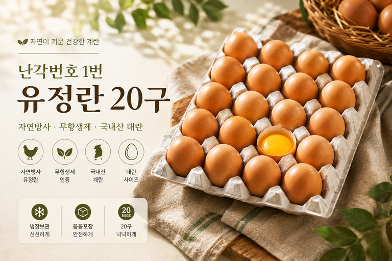 난각번호1번 계란 유정란 20구 무항생제 자연방사 국내산 달걀