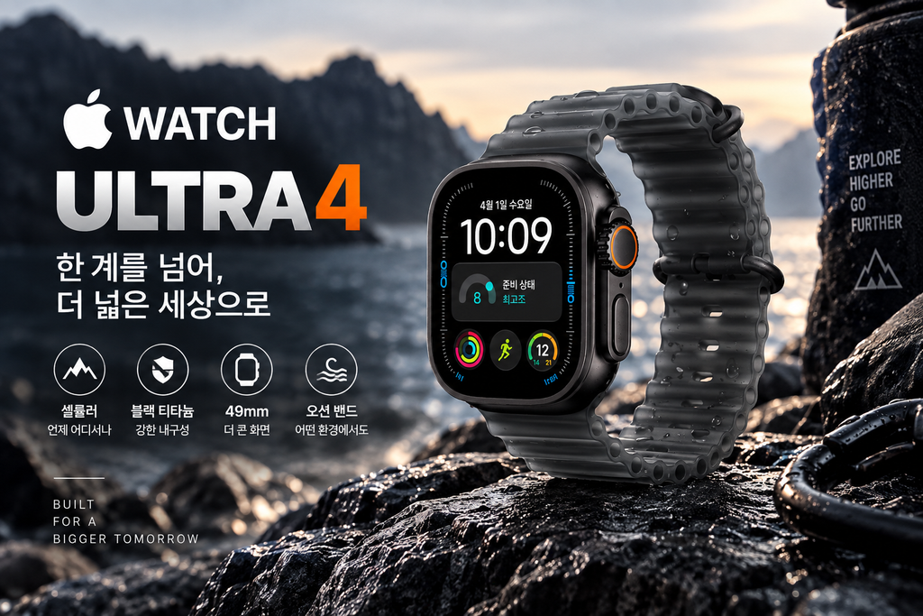 애플워치 울트라 4 셀룰러 49mm 블랙 티타늄 트렌스루센트 블랙 오션 밴드 신형 애플워치 추천 제품 이미지