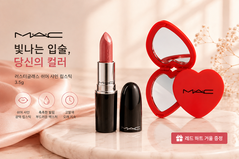 맥 러스터글래스 쉬어 샤인 립스틱 3.5g 레드 하트 거울 증정