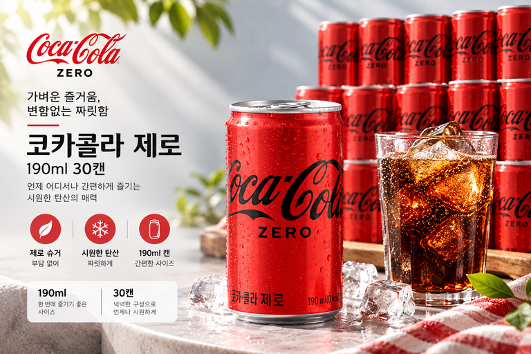 코카콜라 제로 190ml 30캔 소용량 캔 탄산음료 대용량 묶음