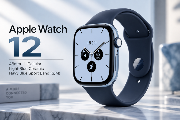 애플워치 12 MJH34KH/A 셀룰러 46mm 라이트 블루 세라믹 네이비 스포츠 밴드 S/M 신형 애플워치 추천