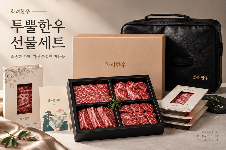 화려한우 ++1 투뿔한우 선물세트 1kg 마장동 한우 갈비살 설로인 업진살 명절선물 추천
