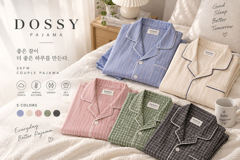 도씨 26FW 커플 잠옷 긴팔 카라 상하세트 남녀공용 커플 홈웨어 잠옷 추천