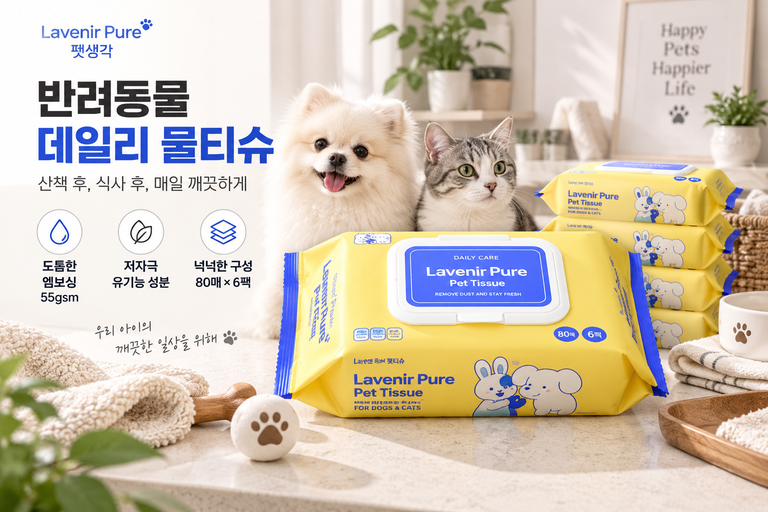 펫생각 강아지 고양이 물티슈 80매 6팩, 반려동물 애견 펫티슈