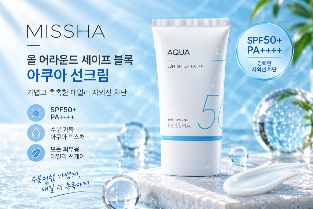 미샤 올 어라운드 세이프 블록 아쿠아 선크림 50ml SPF50+ PA++++ 젤크림 선크림 추천 제품 이미지
