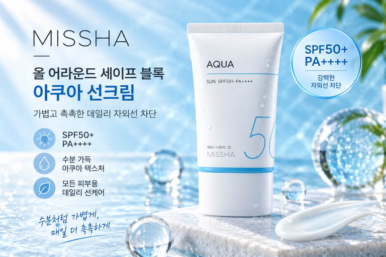 미샤 올 어라운드 세이프 블록 아쿠아 선크림 50ml SPF50+ PA++++ 젤크림 선크림 추천