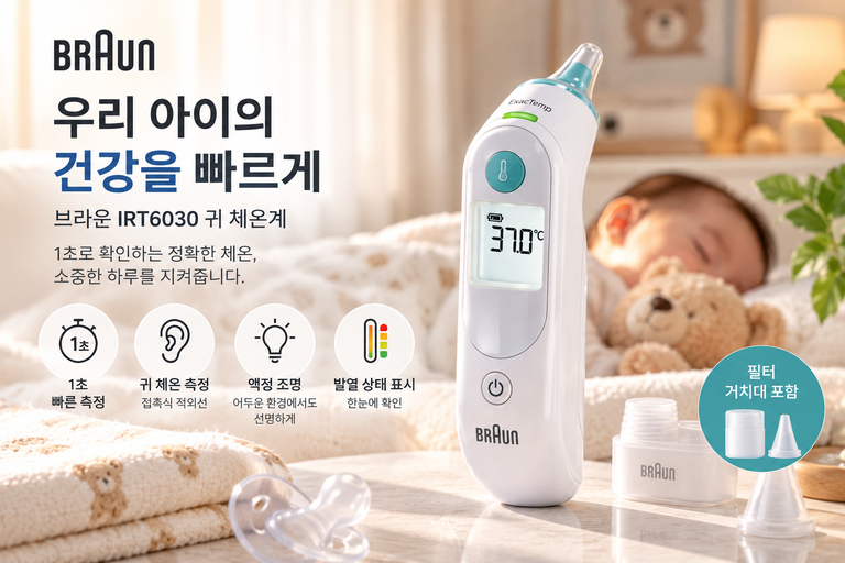 브라운 체온계 IRT6030 아기 신생아 귀체온계 1초 측정