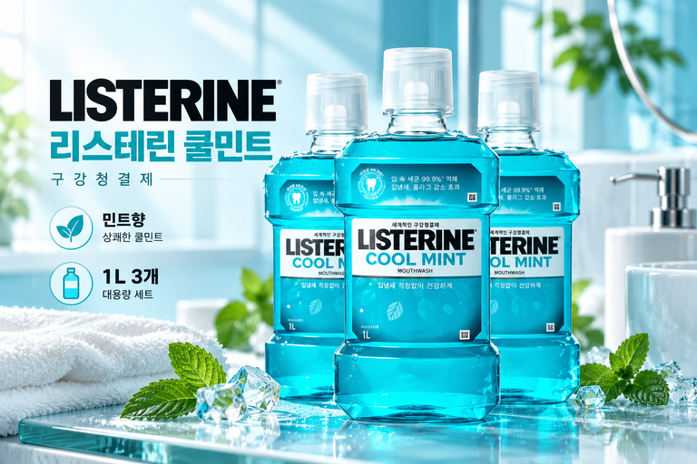 리스테린 쿨민트 가글 1L 3개 대용량 구강청결제 입냄새 제거