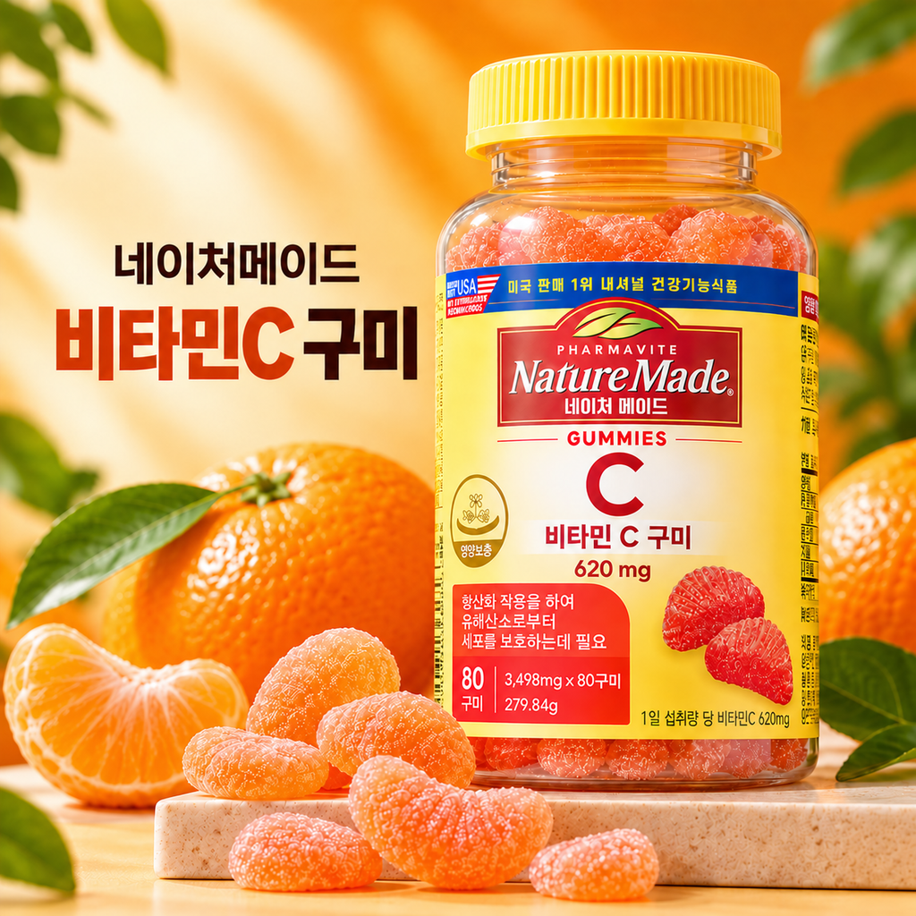 네이처메이드 비타민C 구미 80구미 620mg 감기철 겨울철 성인 영양보충 젤리 제품 이미지