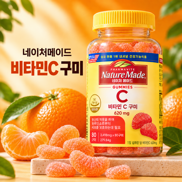네이처메이드 비타민C 구미 80구미 620mg 감기철 겨울철 성인 영양보충 젤리