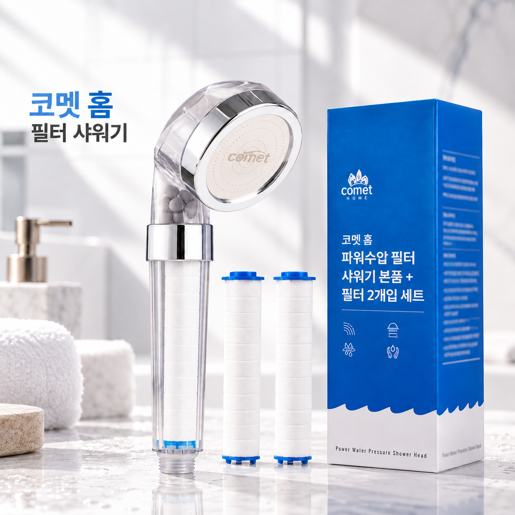 코멧 홈 파워수압 필터 샤워기 본품 필터 2개입 절수분사 수압상승 샤워기헤드 제품 이미지