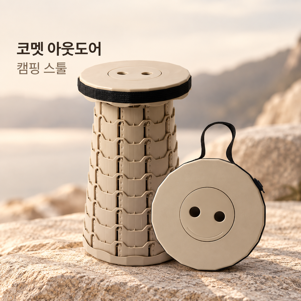 코멧 아웃도어 휴대용 높이조절 캠핑스툴 아몬드 캠핑 의자 야외 휴대용 스툴 제품 이미지