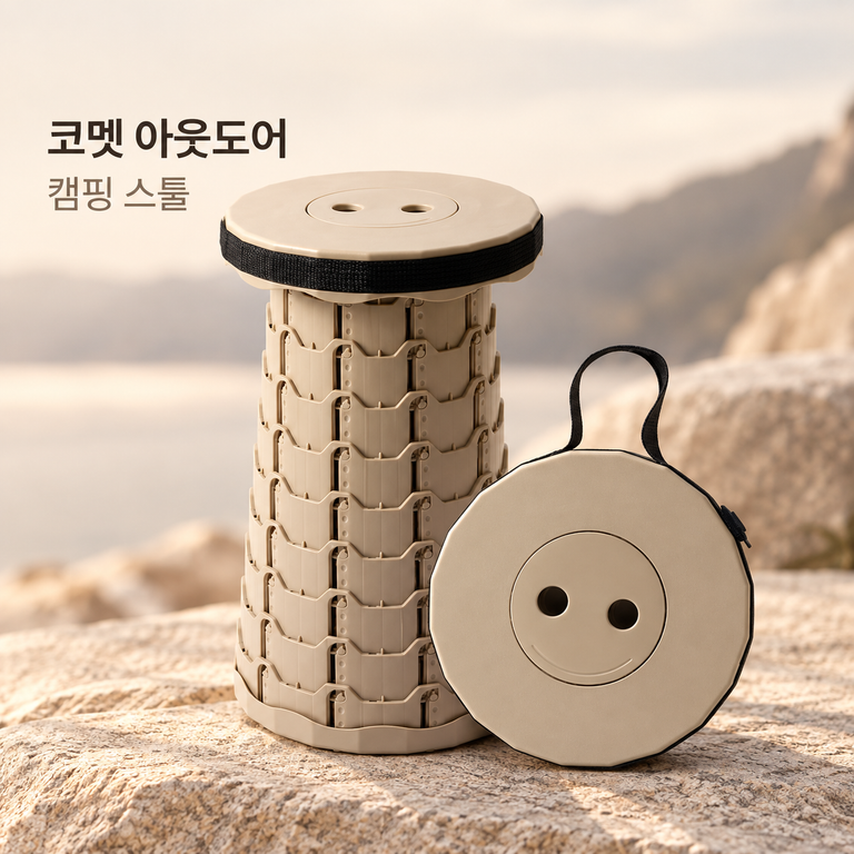 코멧 아웃도어 휴대용 높이조절 캠핑스툴 아몬드 캠핑 의자 야외 휴대용 스툴