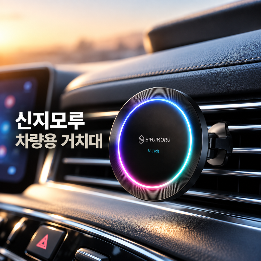신지모루 M-서클 맥세이프 차량용 무선충전 거치대 LED 8색 송풍구 고속충전 제품 이미지