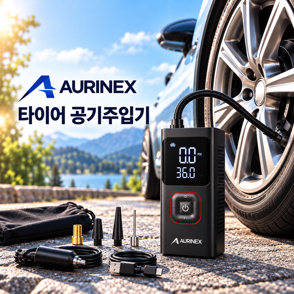 아우리넥스 휴대용 타이어 공기압 주입기 무선 자동차 셀프 공기주입기 제품 이미지