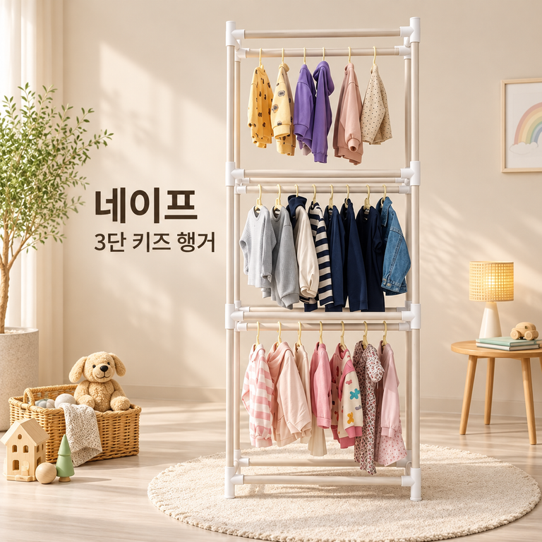 네이프 이프베베 603 유아 키즈 행거 3단 아기옷장 어린이 옷걸이 베이지