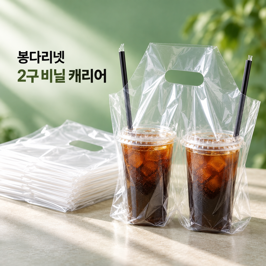 봉다리넷 테이크아웃 커피 비닐 캐리어 2구 500개 카페 컵홀더 포장봉투 제품 이미지