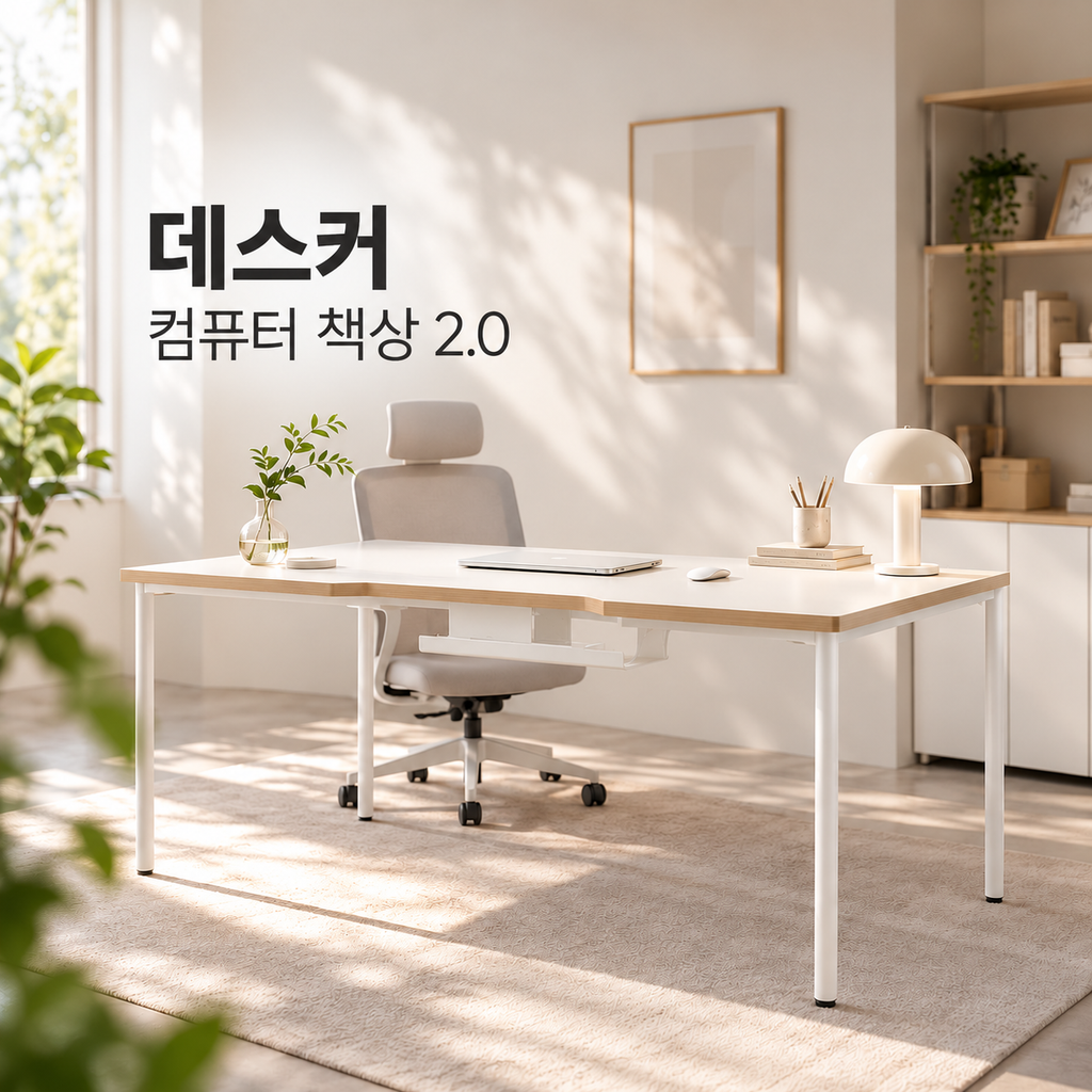 데스커 컴퓨터 책상 2.0 1400×700 화이트 사무용 데스크 공부책상 홈오피스 제품 이미지